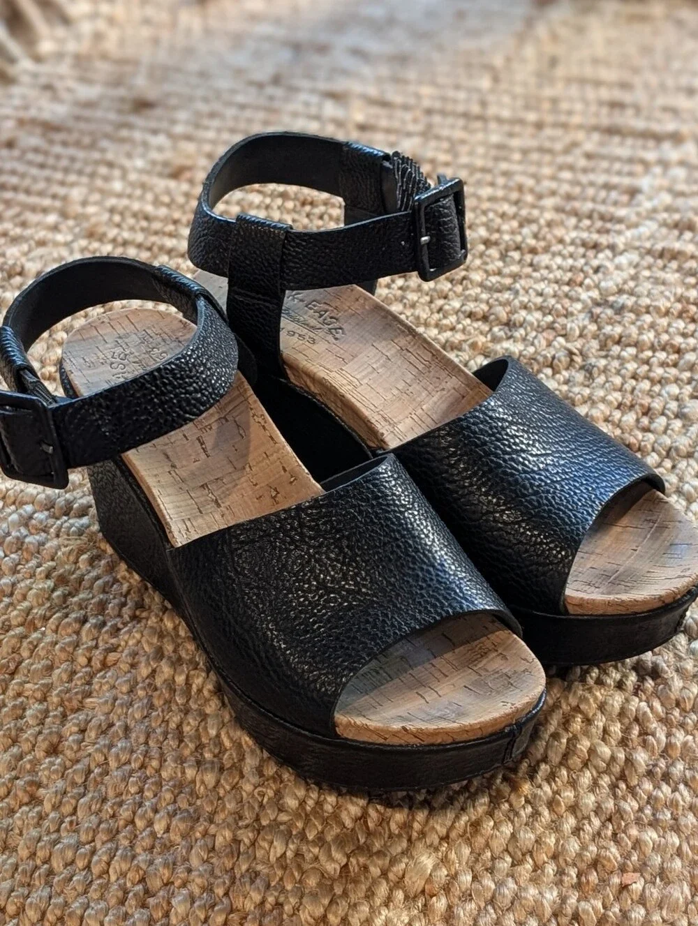 Kork Ease Women’s Black Faux Leather Ankle Strap Wedges - Cool & Comfortable 😎